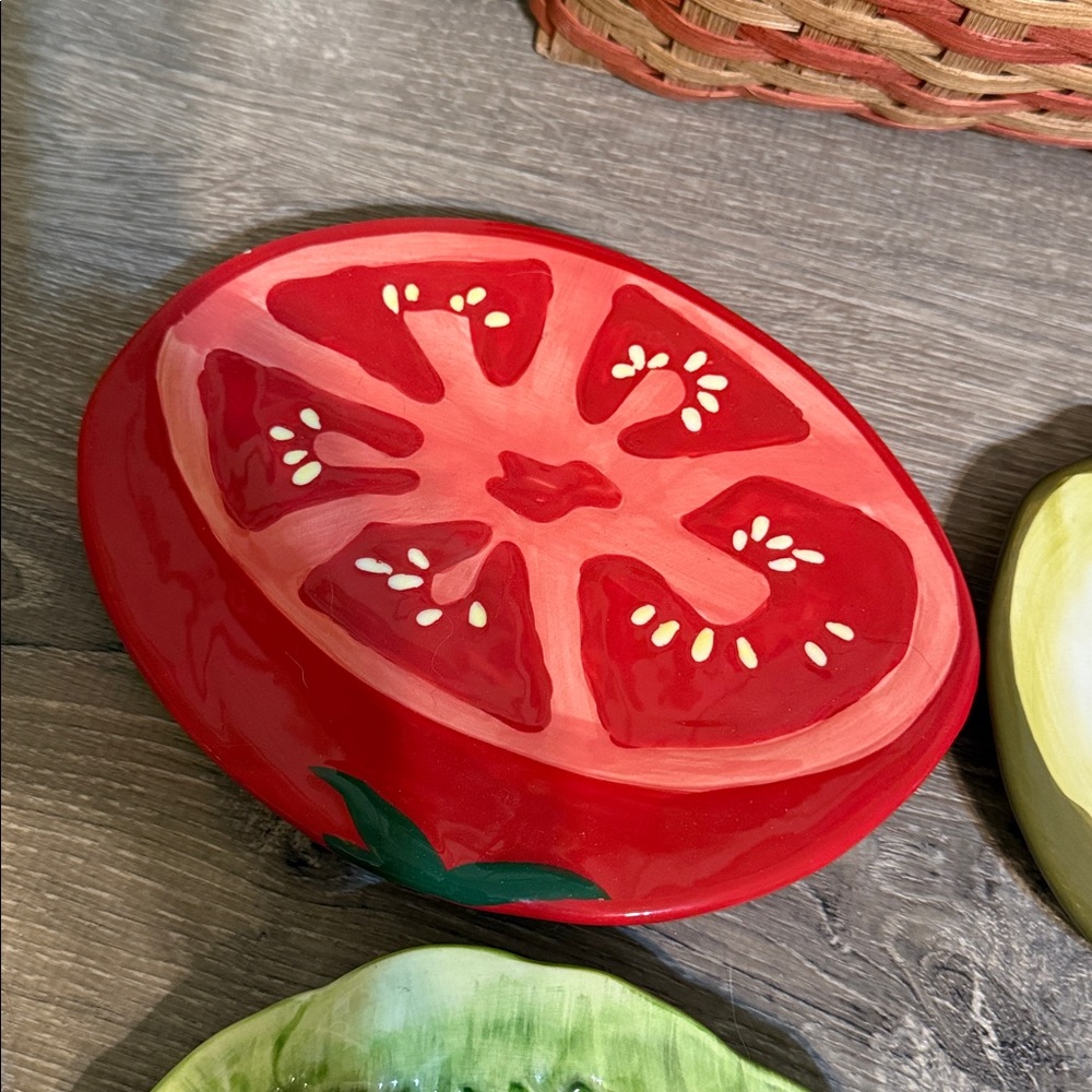 Veggies Plate Set Pickle Onion Lettuce Tomato Porcelain Boston Decor 7” Dia - Picture 6 of 16